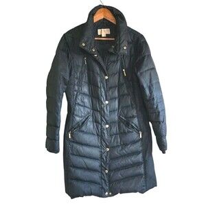 MICHAEL KORS Down Puffer Jacket Coat Women's Medium Blue Gold Zip